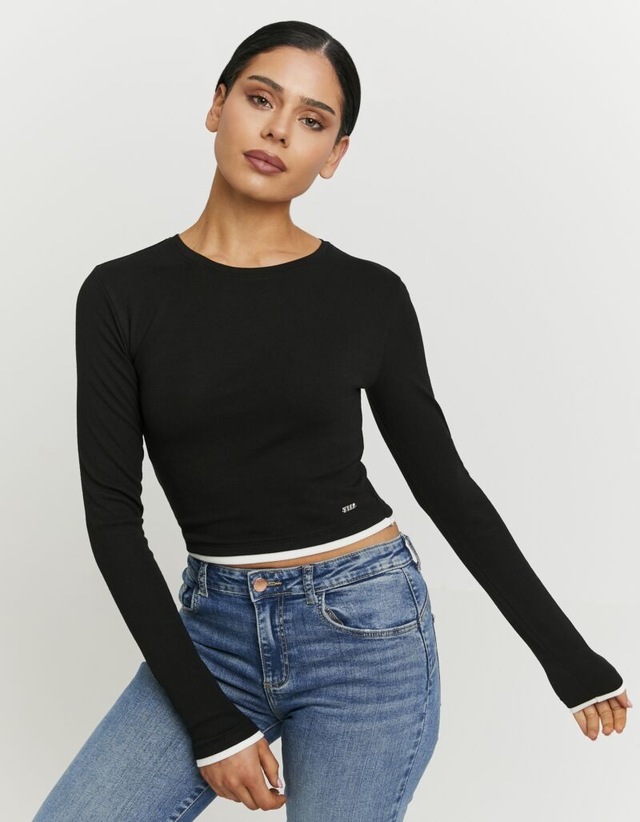 Tally Weijl Langarmshirt »STSCOCUFFA« Baumwollmischung, Basic Shirt, bauchfrei