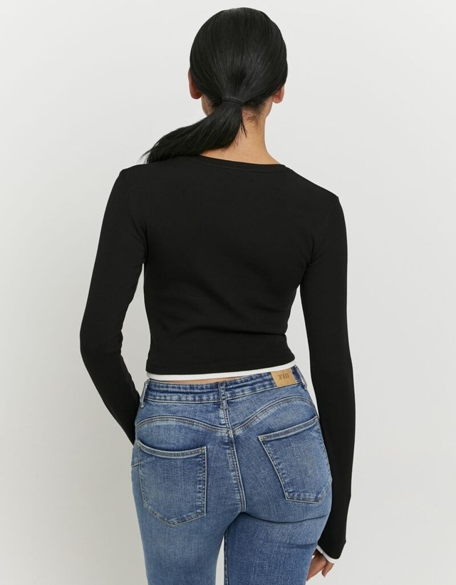 Tally Weijl Langarmshirt »STSCOCUFFA« Baumwollmischung, Basic Shirt, bauchfrei