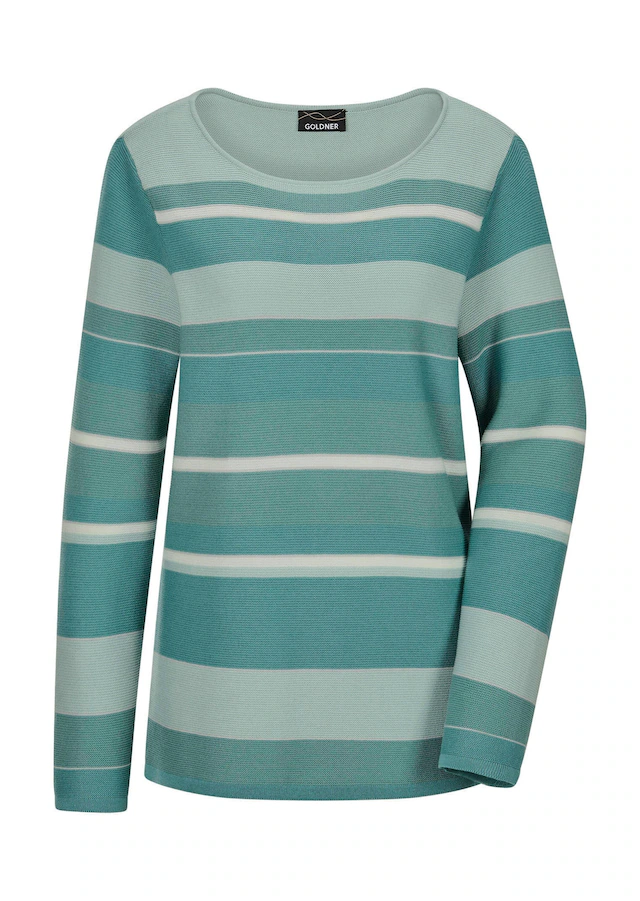 GOLDNER Rundhalspullover »Kurzgröße Strickpullover im Ringel-Look« farbharmonischer Ringelablauf