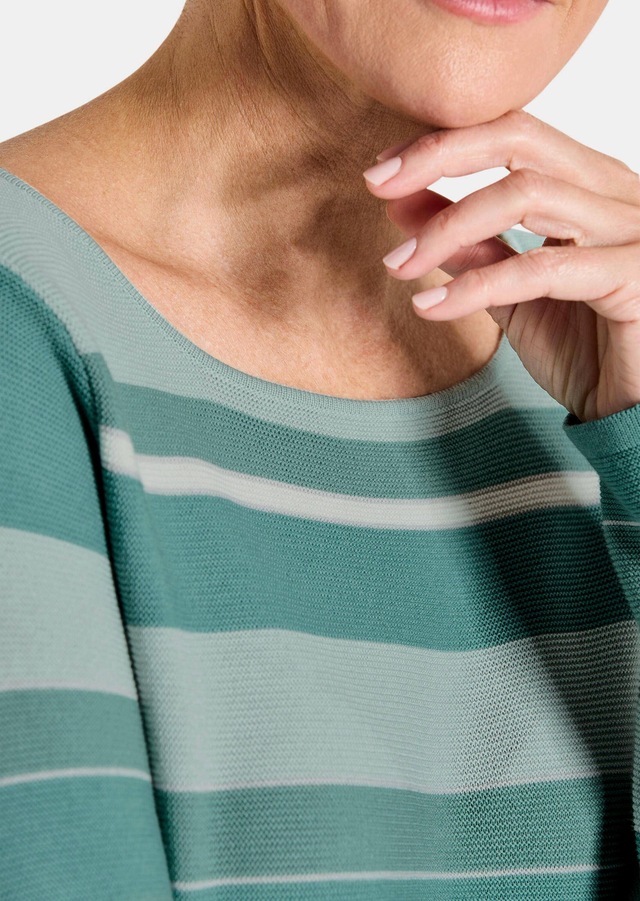 GOLDNER Rundhalspullover »Kurzgröße Strickpullover im Ringel-Look« farbharmonischer Ringelablauf