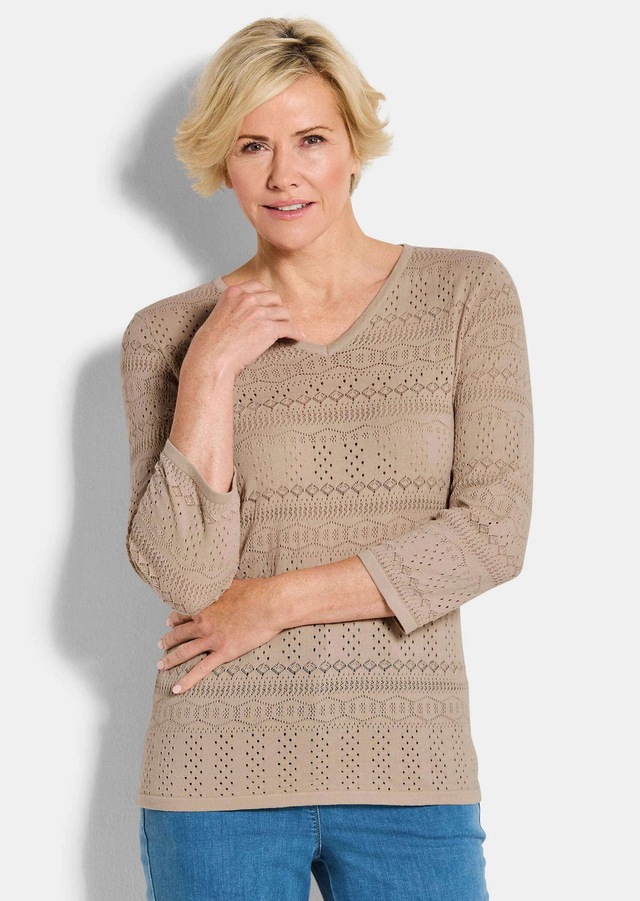 GOLDNER Rundhalspullover »Kurzgröße Sommerpullover mit V-Ausschnitt« angenehmer Tragekomfort