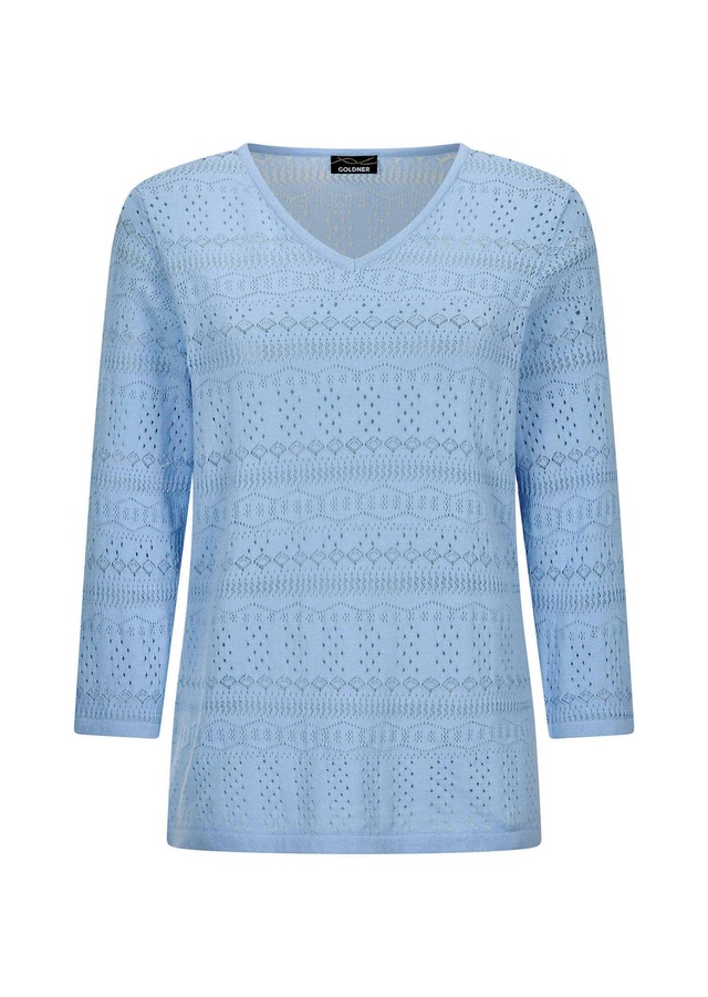 GOLDNER Rundhalspullover »Kurzgröße Sommerpullover mit V-Ausschnitt« angenehmer Tragekomfort