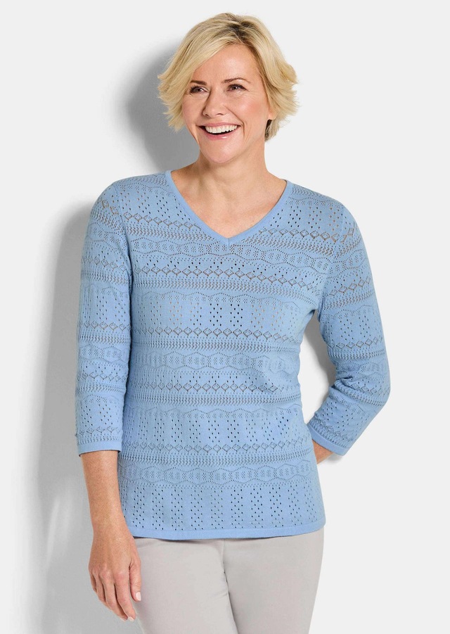 GOLDNER Rundhalspullover »Kurzgröße Sommerpullover mit V-Ausschnitt« angenehmer Tragekomfort