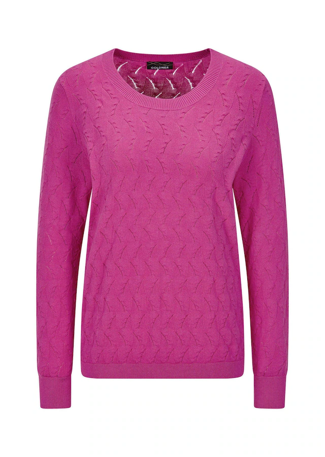 GOLDNER Rundhalspullover »Kurzgröße Baumwollpullover mit Zick-Zack-Muster« moderner Wellenstrick
