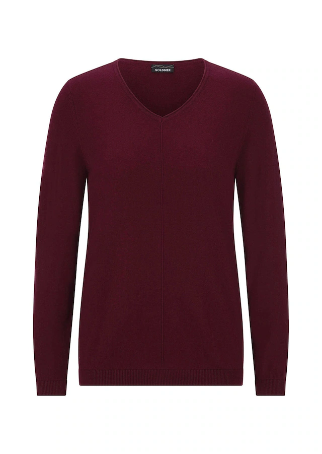 GOLDNER Rundhalspullover »Kurzgröße Baumwollpullover mit V-Ausschnitt« mit Kaschmieranteil