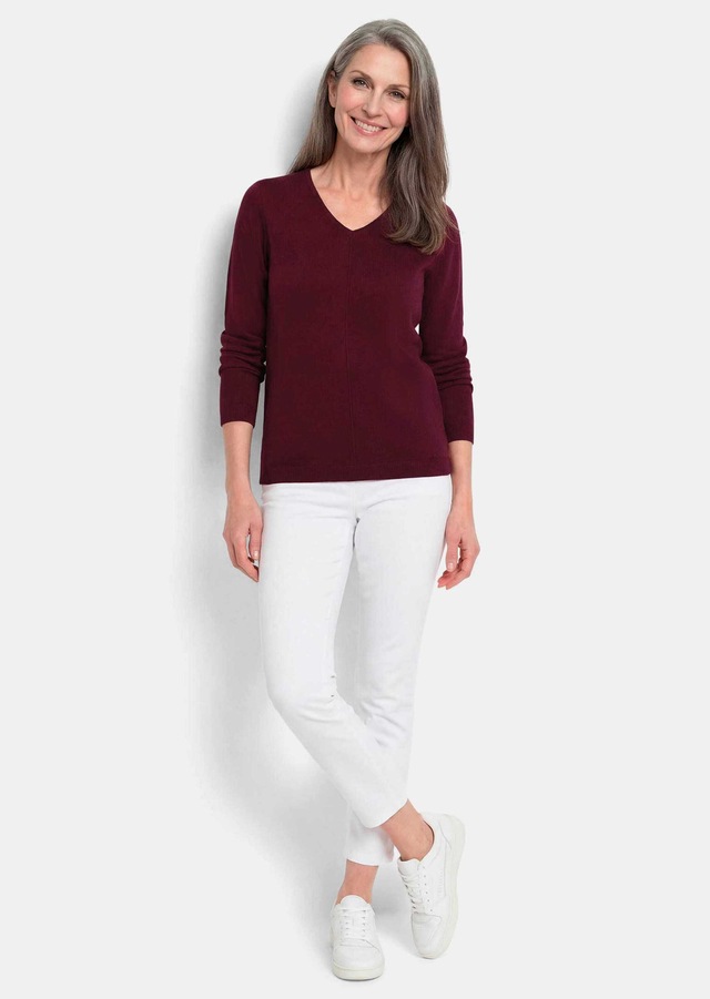 GOLDNER Rundhalspullover »Kurzgröße Baumwollpullover mit V-Ausschnitt« mit Kaschmieranteil