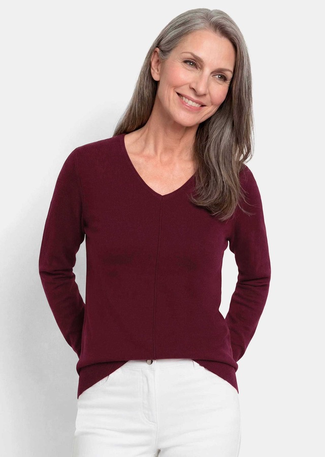 GOLDNER Rundhalspullover »Kurzgröße Baumwollpullover mit V-Ausschnitt« mit Kaschmieranteil