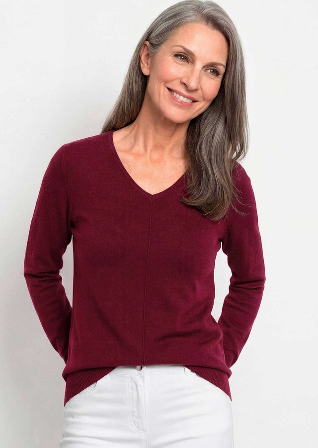 GOLDNER Rundhalspullover »Kurzgröße Baumwollpullover mit V-Ausschnitt« mit Kaschmieranteil
