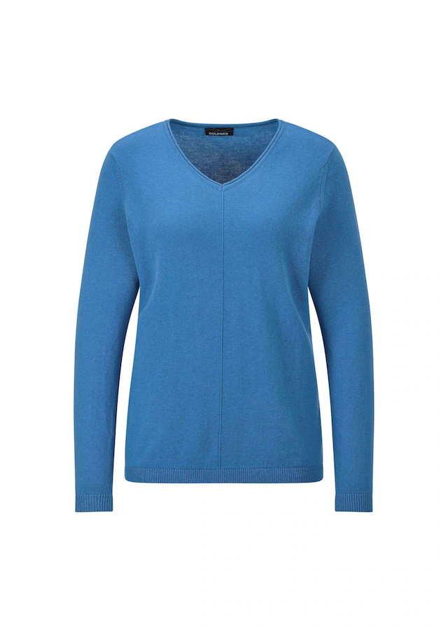 GOLDNER Rundhalspullover »Kurzgröße Baumwollpullover mit V-Ausschnitt« mit Kaschmieranteil