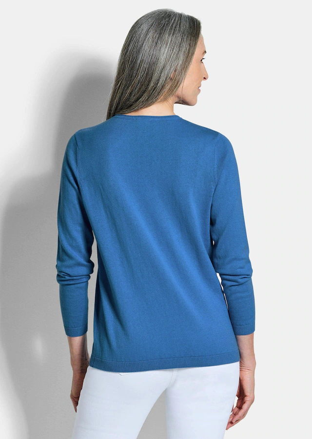 GOLDNER Rundhalspullover »Kurzgröße Baumwollpullover mit V-Ausschnitt« mit Kaschmieranteil