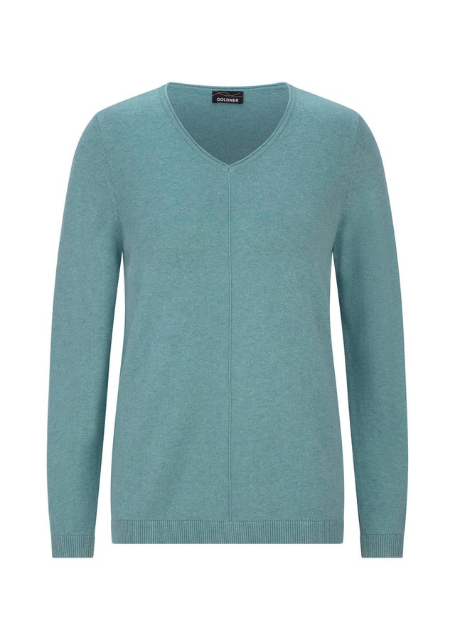 GOLDNER Rundhalspullover »Kurzgröße Baumwollpullover mit V-Ausschnitt« mit Kaschmieranteil