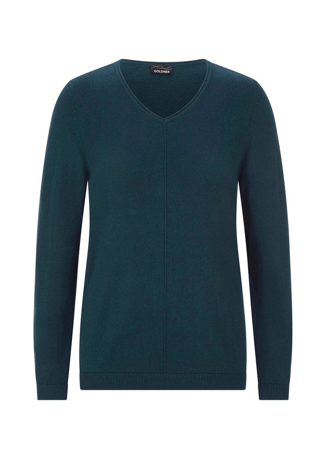 GOLDNER Rundhalspullover »Kurzgröße Baumwollpullover mit V-Ausschnitt« mit Kaschmieranteil