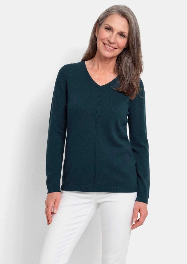 GOLDNER Rundhalspullover »Kurzgröße Baumwollpullover mit V-Ausschnitt« mit Kaschmieranteil