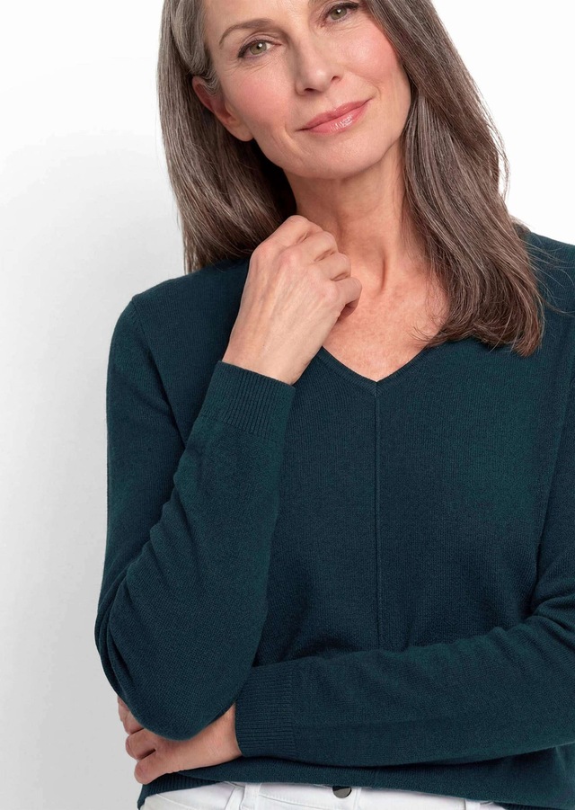 GOLDNER Rundhalspullover »Kurzgröße Baumwollpullover mit V-Ausschnitt« mit Kaschmieranteil