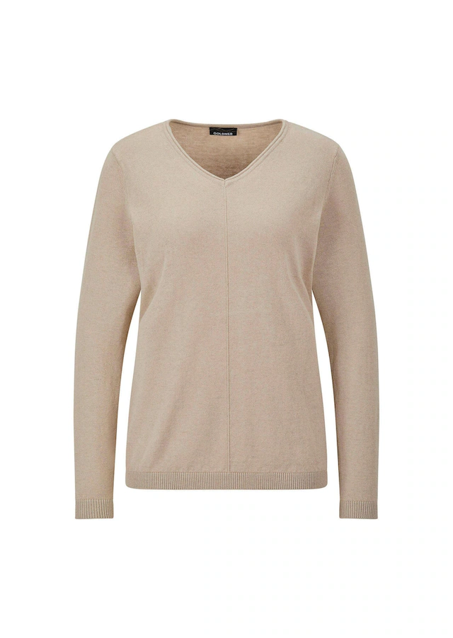 GOLDNER Rundhalspullover »Kurzgröße Baumwollpullover mit V-Ausschnitt« mit Kaschmieranteil