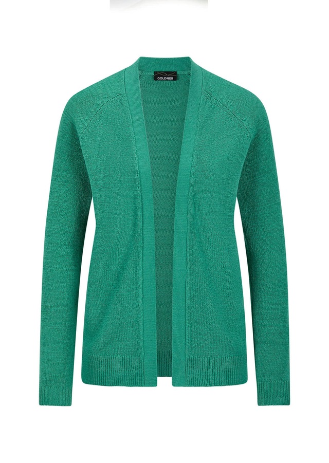 GOLDNER Strickjacke »Kurzgröße Strickjacke mit Strickbandblende« aus Bändchengarn gestrickt