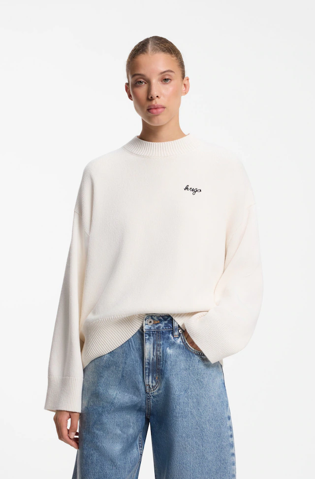 HUGO Strickpullover »Shenny« mit Stehkragen, Oversize Fit, Stickerei