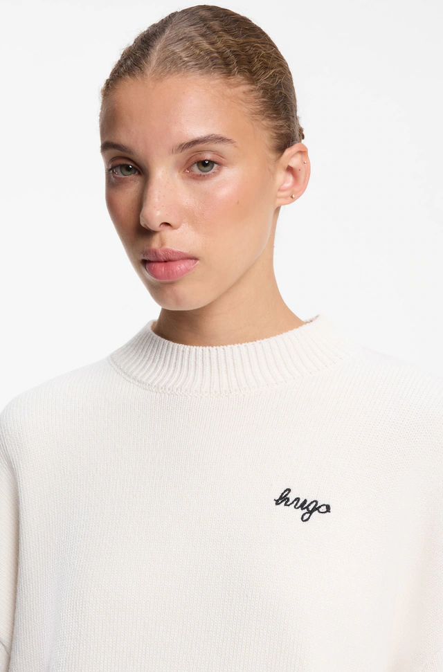 HUGO Strickpullover »Shenny« mit Stehkragen, Oversize Fit, Stickerei