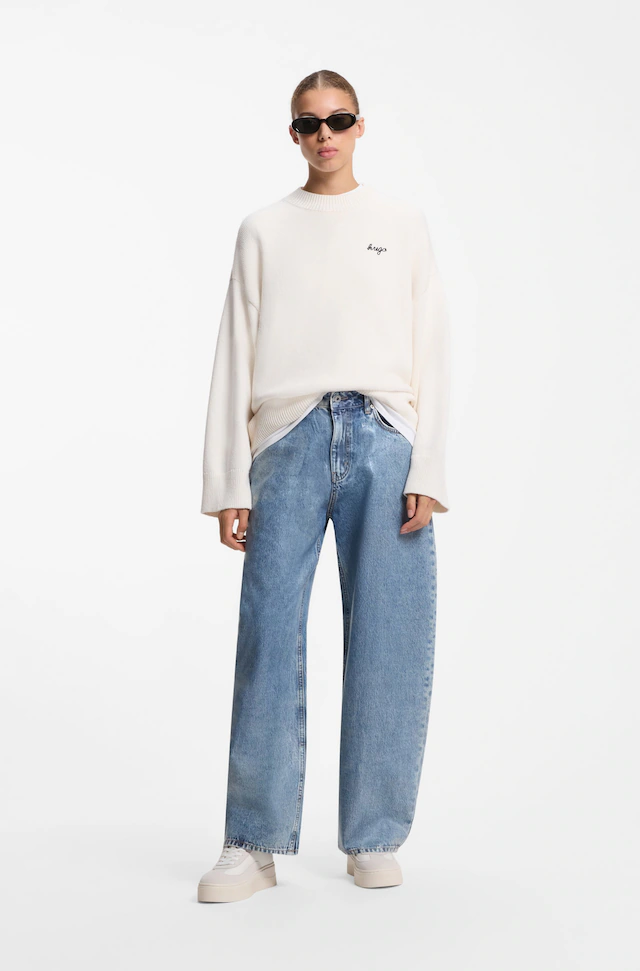 HUGO Strickpullover »Shenny« mit Stehkragen, Oversize Fit, Stickerei