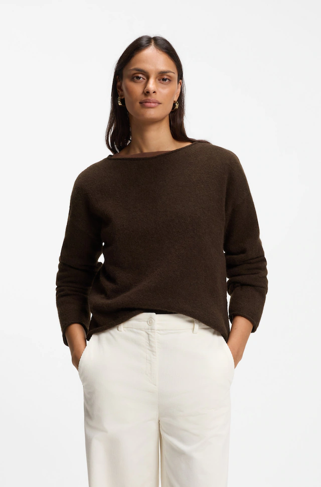 BOSS ORANGE Rundhalspullover »Follettino Premium Damenmode« mit Alpaka und Wolle, Relaxed Fit