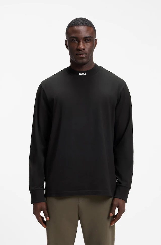 BOSS GREEN Langarmshirt Stretch Jersey Baumwolle, Relaxed Fit, Rundhalsausschnitt