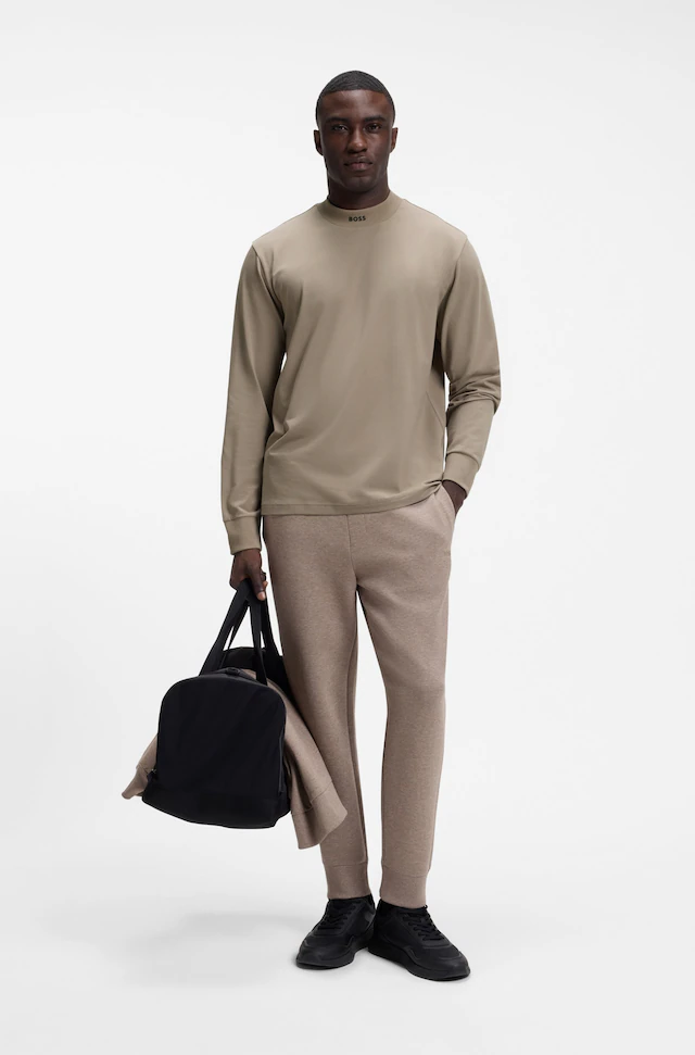 BOSS GREEN Langarmshirt Stretch Jersey Baumwolle, Relaxed Fit, Rundhalsausschnitt