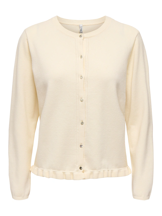 ONLY Strickjacke »ONLCINDEREL LS O-NECK FRILL CARDI CC KNT« Materialmix, regular fit