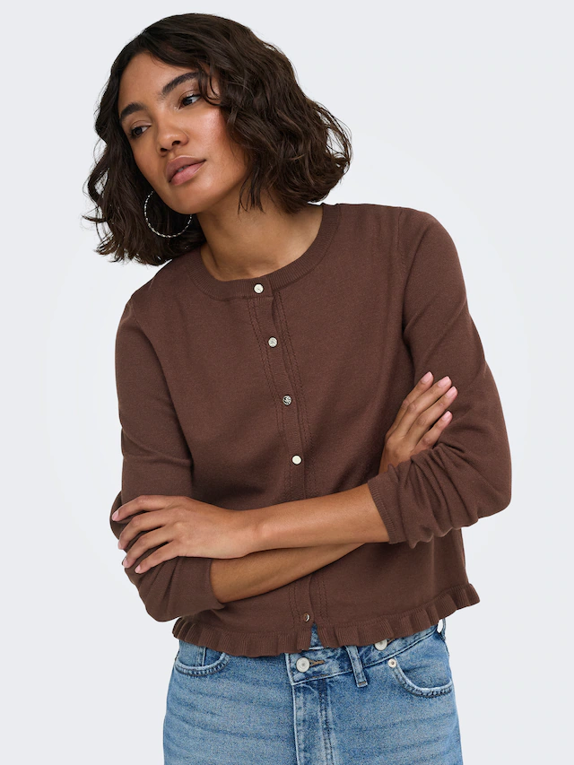 ONLY Strickjacke »ONLCINDEREL LS O-NECK FRILL CARDI CC KNT« Materialmix, regular fit