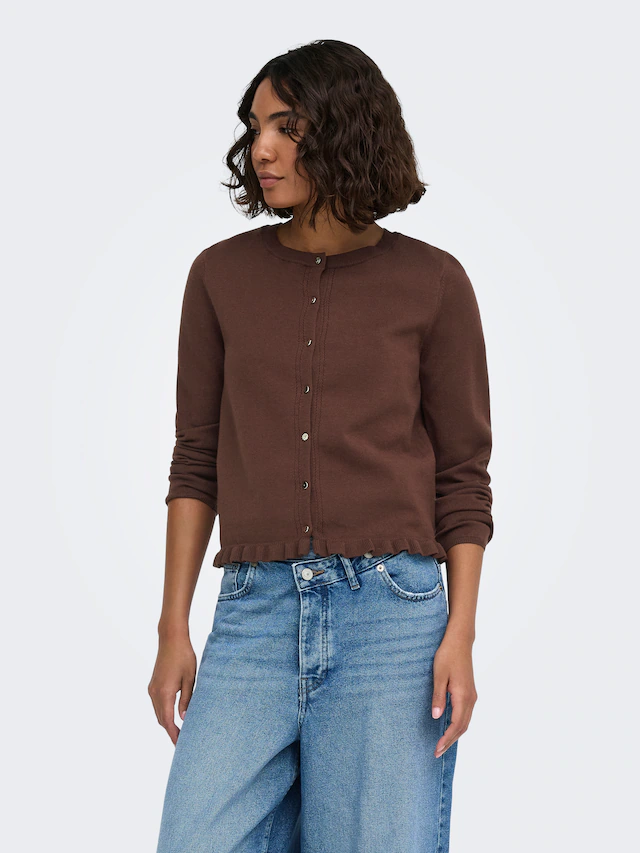 ONLY Strickjacke »ONLCINDEREL LS O-NECK FRILL CARDI CC KNT« Materialmix, regular fit
