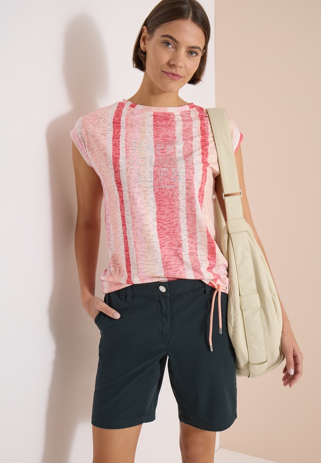Cecil Kurzarmshirt Sommershirt in Ausbrenner-Optik/Streifen-Muster