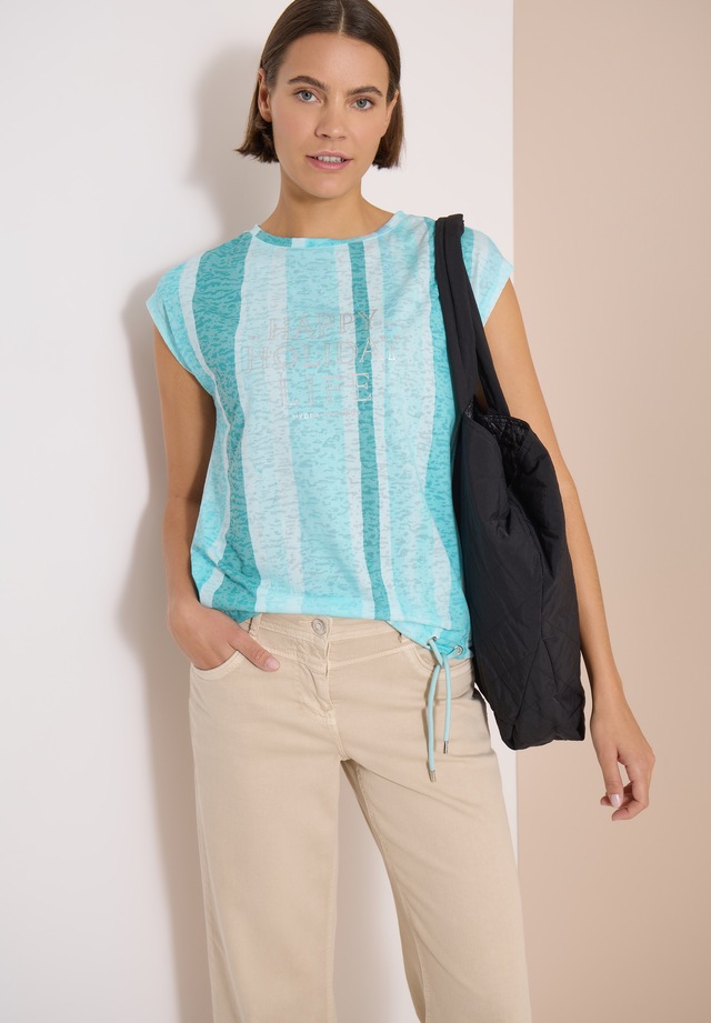 Cecil Kurzarmshirt Sommershirt in Ausbrenner-Optik/Streifen-Muster