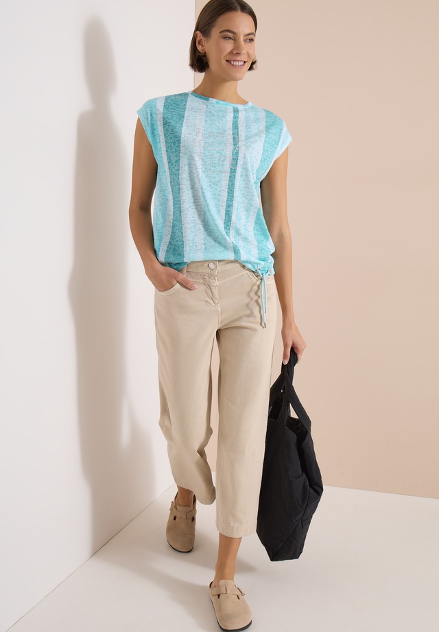 Cecil Kurzarmshirt Sommershirt in Ausbrenner-Optik/Streifen-Muster