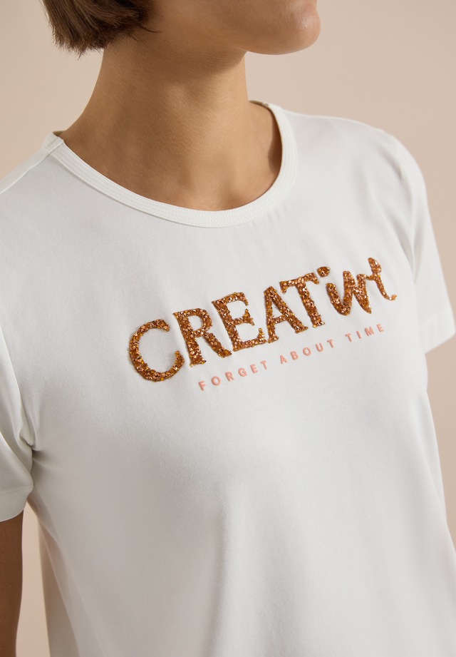 Cecil Print-Shirt Sommershirt mit Rundhals und Glitzer-Wording