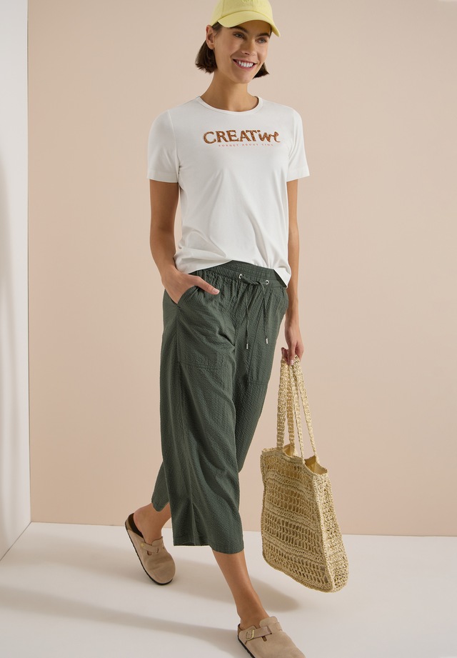 Cecil Print-Shirt Sommershirt mit Rundhals und Glitzer-Wording