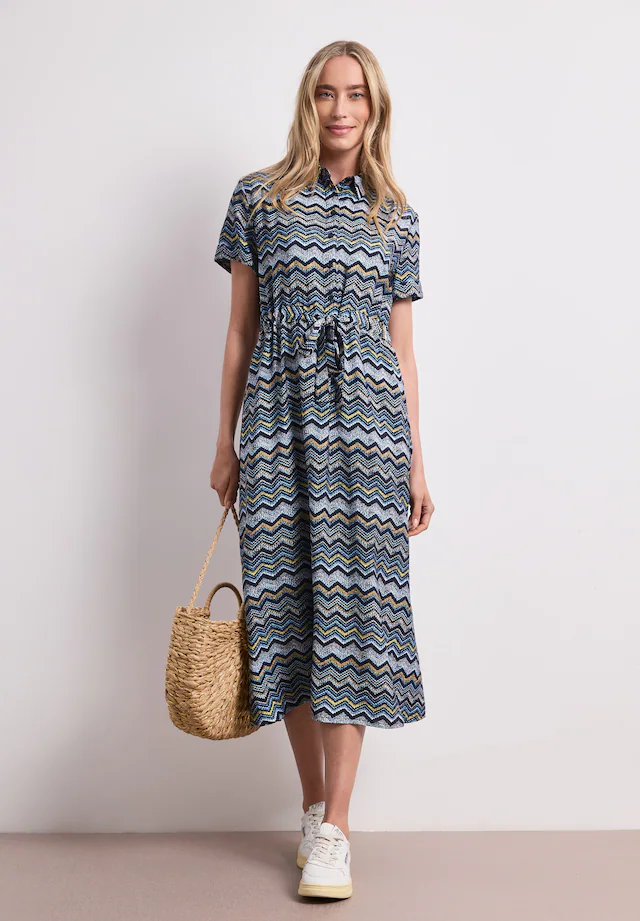 STREET ONE Midikleid Eingrifftaschen Sommerkleid mit Zick-Zack-Muster