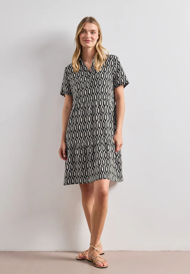 STREET ONE Druckkleid Ohne Taschen Knielanges Sommerkleid, Kurzarm, bedruckt