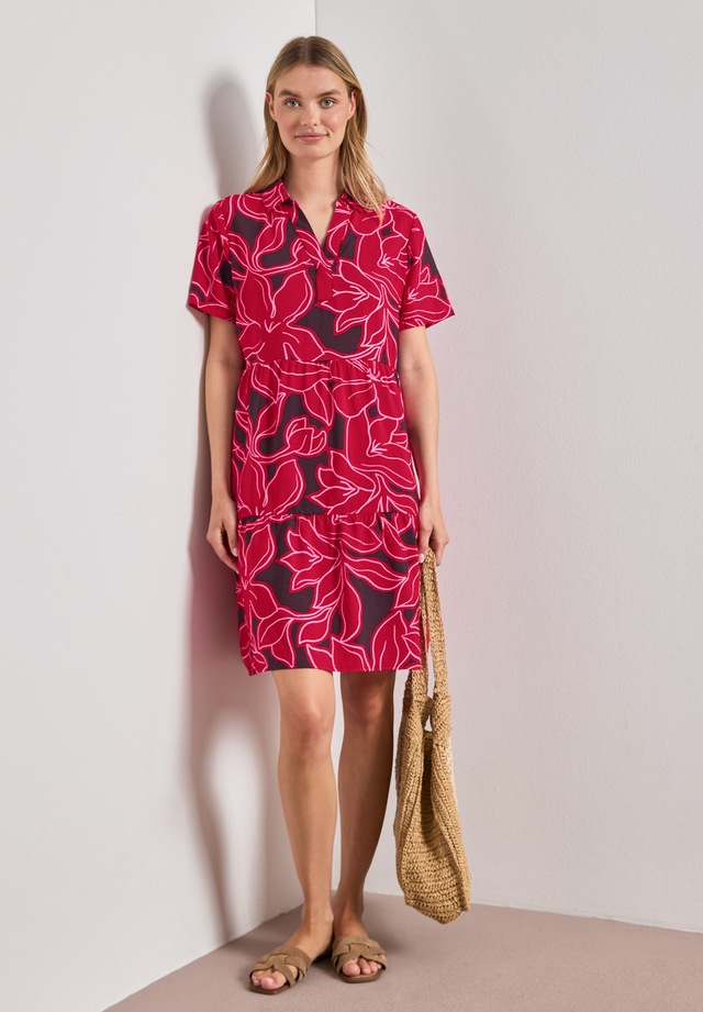STREET ONE Druckkleid Ohne Taschen Knielanges Sommerkleid, Kurzarm, bedruckt