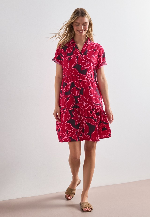 STREET ONE Druckkleid Ohne Taschen Knielanges Sommerkleid, Kurzarm, bedruckt