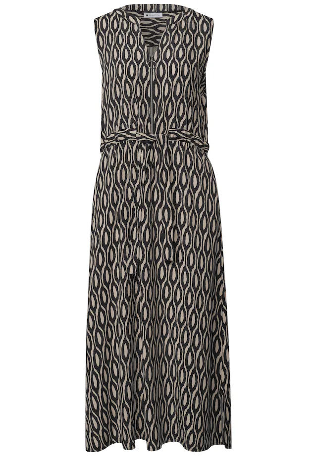 STREET ONE Midikleid Eingrifftaschen Sommerkleid mit grafischem Muster/Split Neck mit Zipperdetail