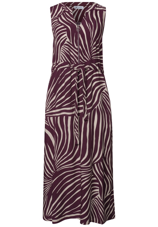 STREET ONE Midikleid Eingrifftaschen Sommerkleid mit grafischem Muster/Split Neck mit Zipperdetail