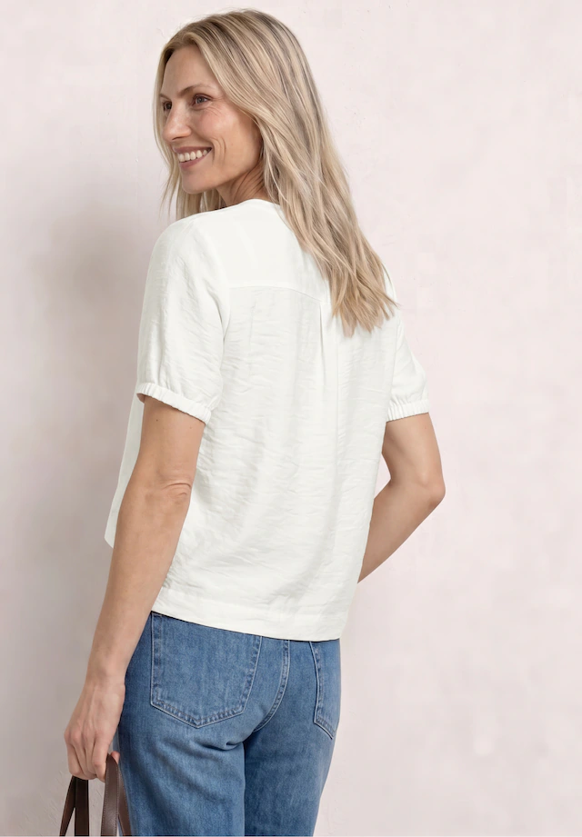 STREET ONE Kurzarmbluse Sommerbluse mit Split Neck und Knöpfen