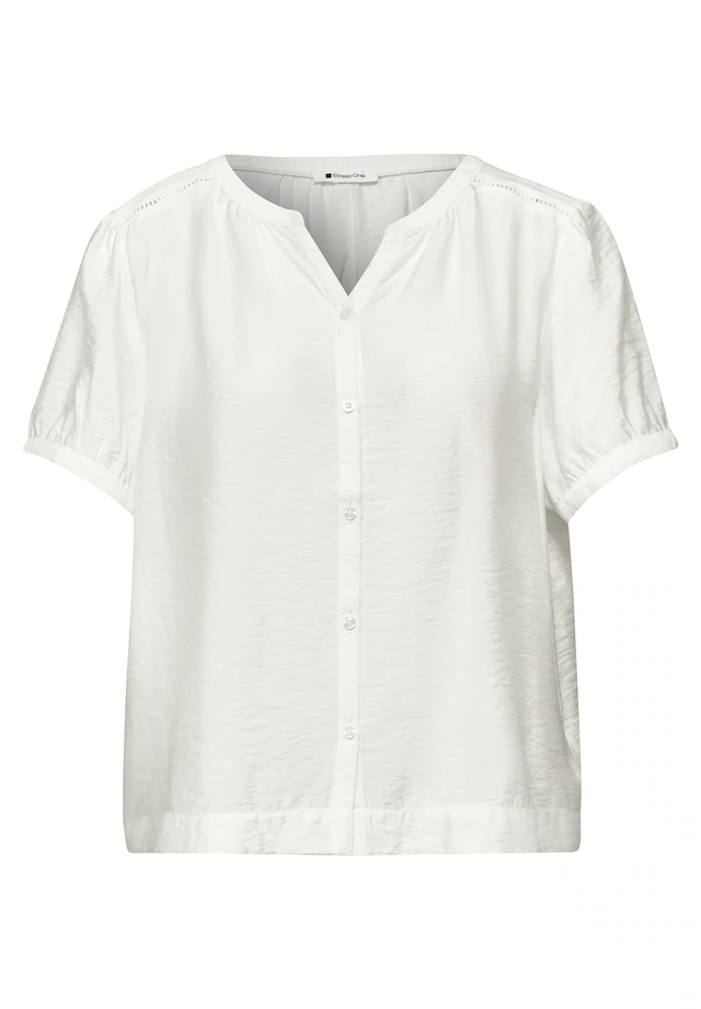 STREET ONE Kurzarmbluse Sommerbluse mit Split Neck und Knöpfen