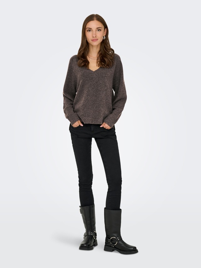 ONLY Strickpullover »ONLRENE LS V-NECK REVERSIBEL KNT NOOS« Materialmix, regular fit