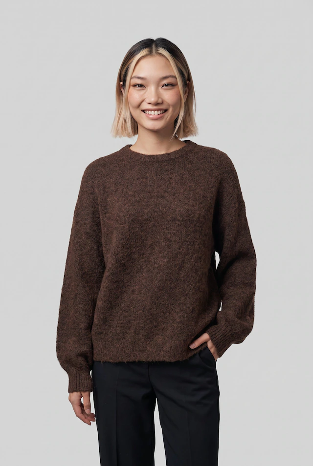 ONLY Strickpullover »ONLNELLIE LS O-NECK KNT NOOS« Materialmix, regular fit