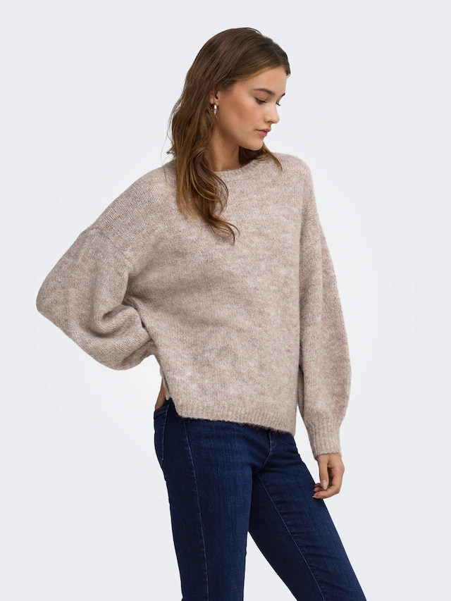 ONLY Strickpullover »ONLNELLIE LS O-NECK KNT NOOS« Materialmix, regular fit