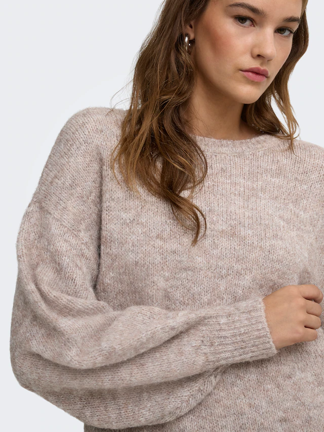 ONLY Strickpullover »ONLNELLIE LS O-NECK KNT NOOS« Materialmix, regular fit