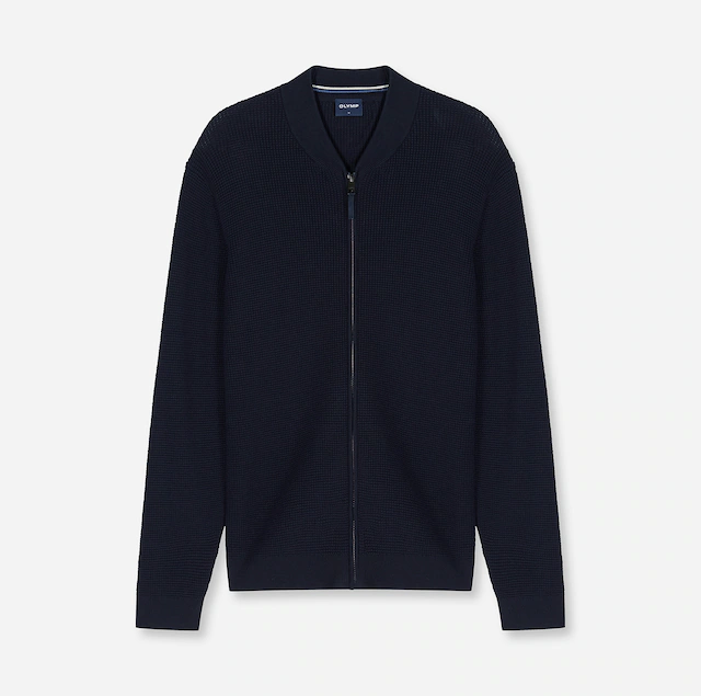 OLYMP Cardigan »Casual« Baumwollmix, Rippkragen, Regular Fit