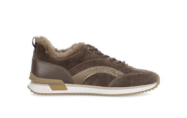 Gabor Sneaker Keilabsatz, Schnürschuh mit Fellimitat am Schaftrand, G-Weite