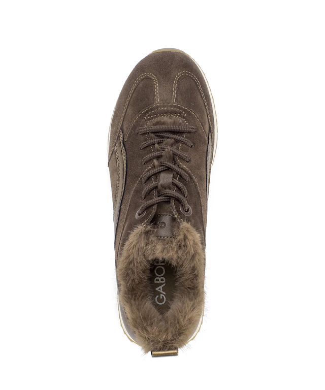 Gabor Sneaker Keilabsatz, Schnürschuh mit Fellimitat am Schaftrand, G-Weite