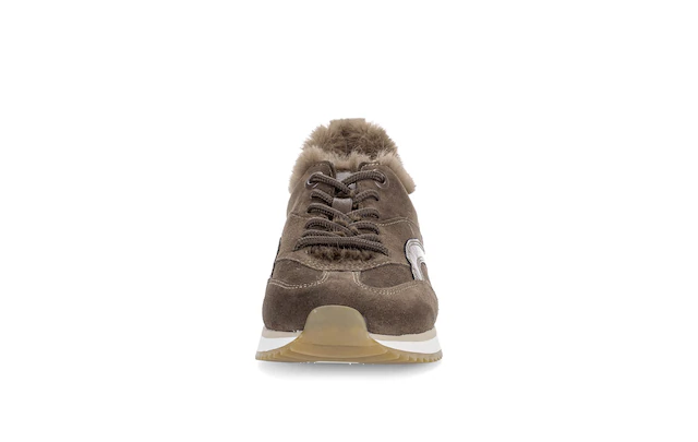 Gabor Sneaker Keilabsatz, Schnürschuh mit Fellimitat am Schaftrand, G-Weite
